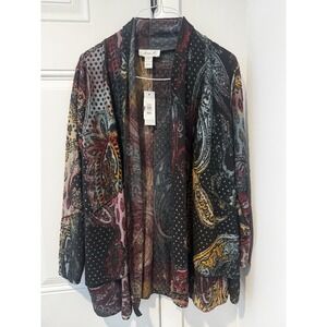 Vintage Aris A Women's Open Front Paisley Boho Duster Cardigan Floral M NWT Y2K